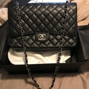 Chanel classic black jumbo handbag